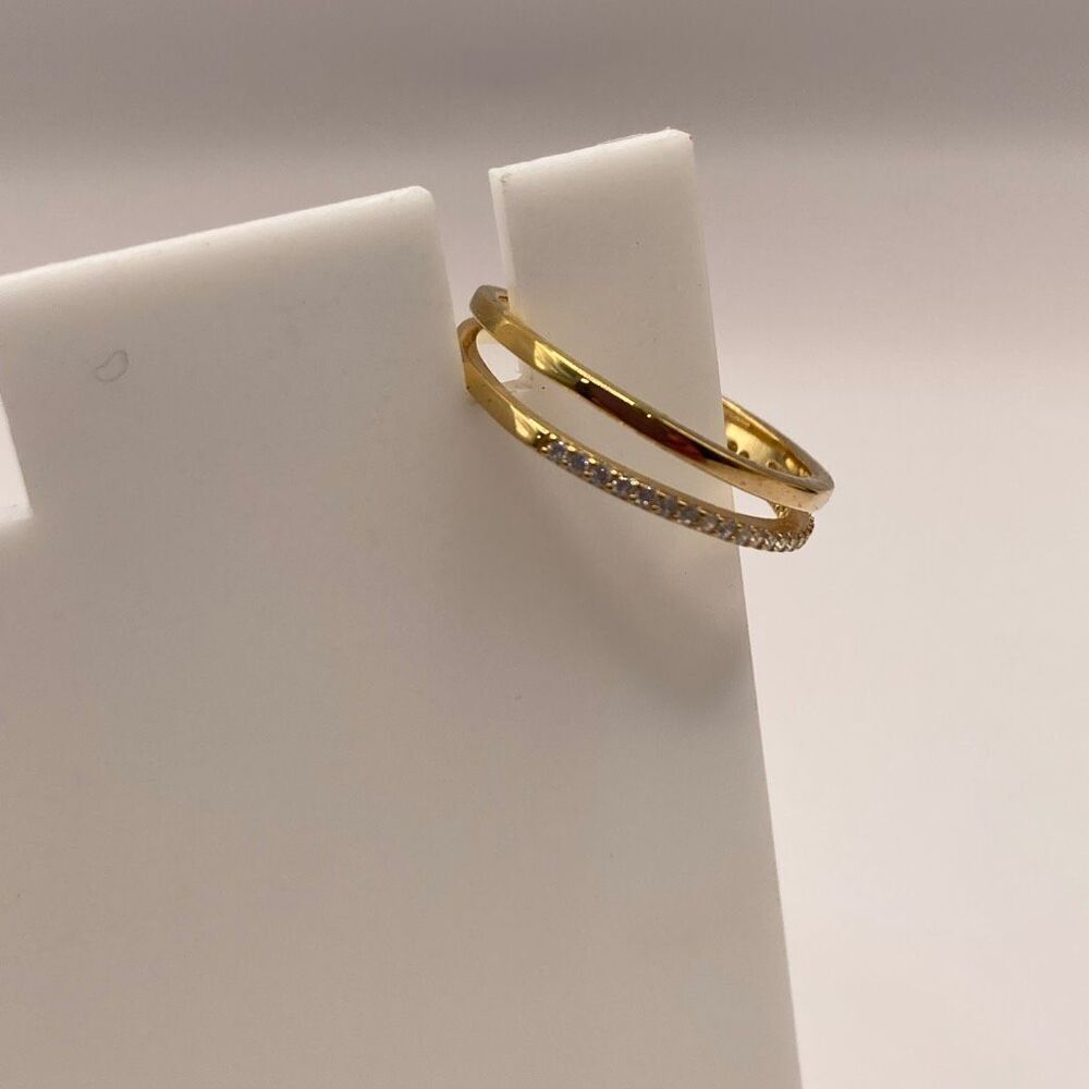 Size 6 Gold Tone CZ Micro Pavé Criss Cross Bypass Ring Elegant